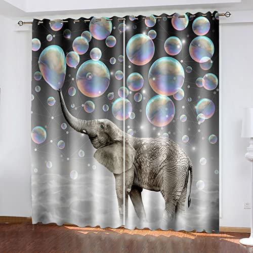Vorhänge Kinderzimmer Junge 3D Seifenblasenkunst Elefant Vorhänge Jungen Kinder Mädchen 200x214 Cm Vorhänge Blickdicht Dekor Schlafzimmer, Verdunkelungs Fenster Vorhang Panels, Gardinen Mit Ösen