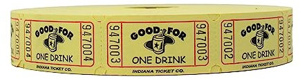 INDIANA TICKET CO. Gelbe Getränke-Rolltickets, 2000 Stück pro Rolle, 1x2 Tickets Eintritt, Veranstaltungen, Spendenaktionen & Preise