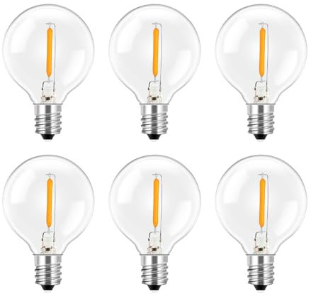 SCNNC 1W Lampadine LED G40 E12 Esterno Ricambi 220V, IP54 Impermeabili 100LM 2700K, Equivalente Incandescenza 10W, Globe G40 LED Filamento Lampadina di Ricambio per Catena Luminosa Stringhe, 6 Pezzi