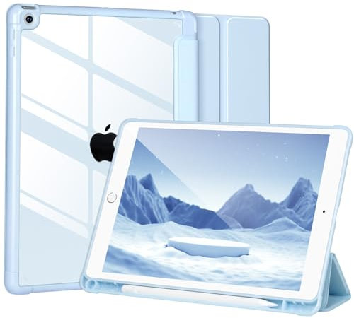 Funda compatible con iPad 9/8/7ª Gen 10.2 pulgadas 2019/2018/2017, funda para iPad de 10,2 pulgadas, carcasa rígida a prueba de golpes, cubierta transparente con soporte para bolígrafo, función de