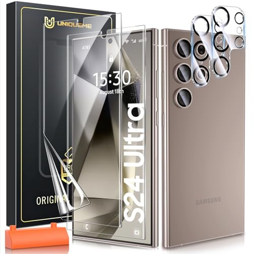UniqueMe for Samsung Galaxy S24 Ultra Screen Protector- 2+2 Pack Flexible Soft TPU Film and Camera Lens Protector, [Not Glass] 24h Scratch Self-Healing Full Coverage - 6.8 inch