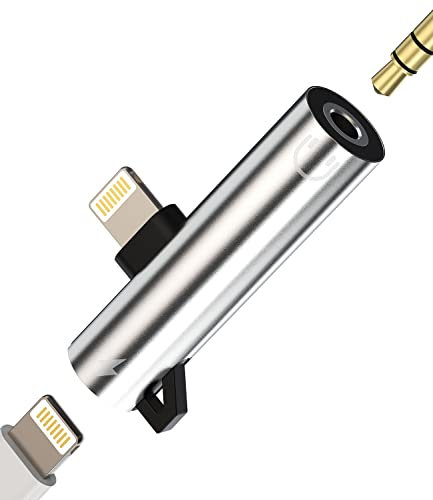 Lightning to 3.5mm Jack Splitter (2in1) Charger Headphone Dongle for iPhone AUX Adapter Earbud Audio Cord for Apple MFI Certified 14 13 12 11 Pro Max X Xs XR Se 7 8 Plus Earphone Music Cable Connector