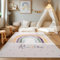 HomebyHome Kurzflor Kinderteppich für Jungen und Mädchen 80 x 120 cm Creme Regenbogen Design - Waschbarer Teppich Extra Weich und Antiallergen - Teppich für Kinderzimmer, Babyzimmer und Spielzimmer