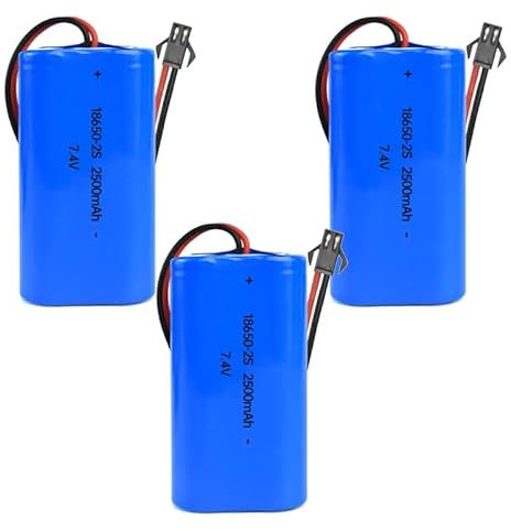 3Pcs 7.4V 2500mAh Li-ion Battery Pack RC Replacement Rechargeable Battery Pack Built-in 18650 * 2 Cell for Cars Airplane DIY, Fishing lights,Doorbell,Handheld Fan, Radio, Speakers, etc.