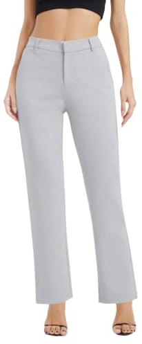 Dam business rakt ben elastiskt midjeband kostymbyxor vardag bekväma bootcut byxor med fickor, Ljusgrå, M