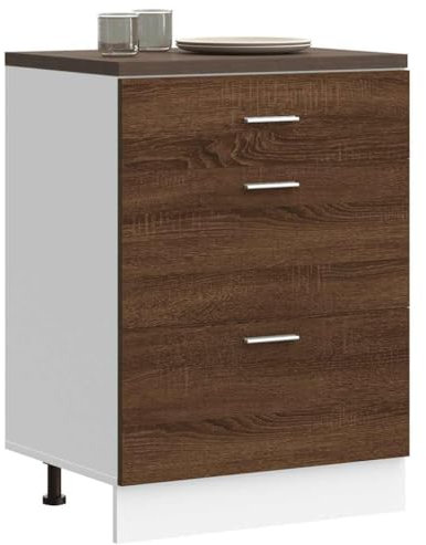 Myheimly Küchenschrank,Unterschrank Küche, Küchenmöbel, Küchenzeile,Standschrank Küche,Wandschränke,Aufbewahrungsschrank Küchenunterschrank Braun Eichen-Optik Holzwerkstoff