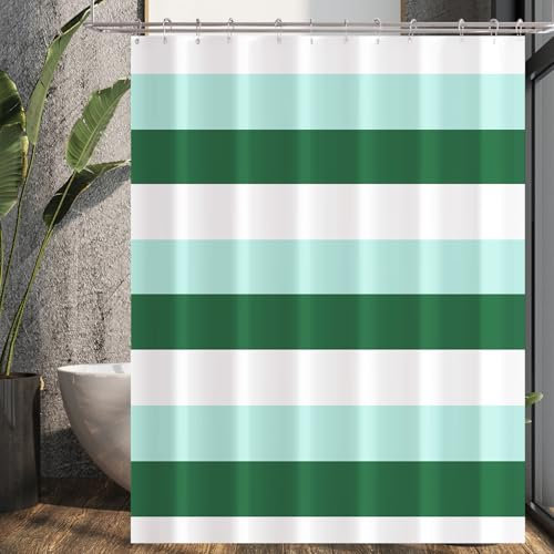 Lerores Duschvorhang mit Metall Duschvorhangringe 180x200cm Schiene Grün, Beschwerter Saum Antischimmel Textil, Wasserabweisend, Waschbar Polyester Badevorhänge Set mit Ösen für Badezimmer, Badewanne