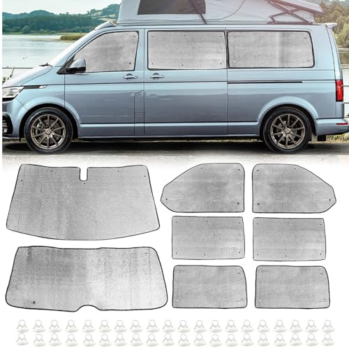 Sonnenschutz Auto Frontscheibe VW T5 T6, 8 Stück Thermomatten Wohnmobil Windschutzscheibe Innen Frontscheibenabdeckung Tragbarer Faltbar Auto Sonnenblende für UV-Schutz mit Aufbewahrungstasche