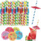 50pcs Cocktail Umbrella Straws Tropical Hawaiian Pool Party Drink Decoration Straw(Random Color)