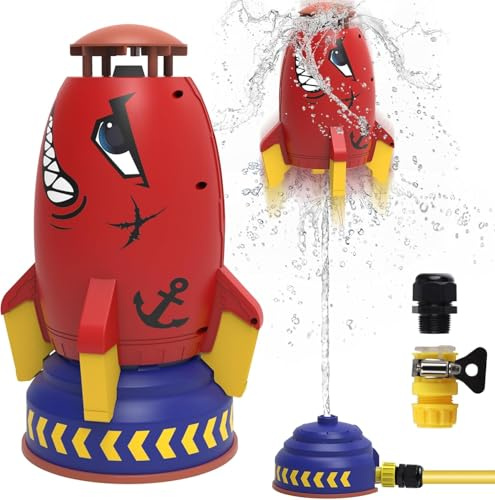 Cohete Aspersor De Agua para Niños, Aspersor 360° De Jardín, Juguete De Agua Cartoon con Conexión De Manguera, Rociador para Césped, Diversión De Verano Exterior
