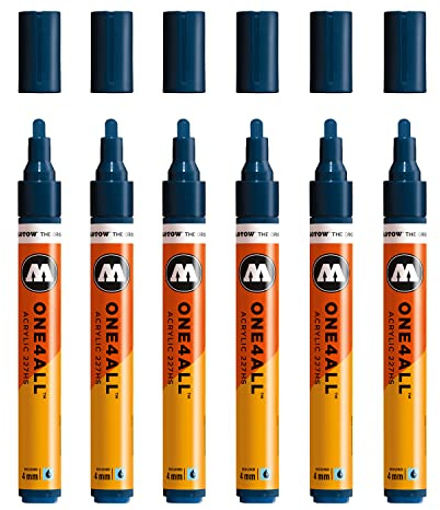 Molotow One4All 227HS Acryl Marker (4,0 mm Strichstärke, hochdeckend und permanent, UV-beständig, für fast alle Untergründe) 6 Stück Farbe 027 petrol