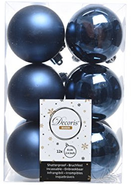 Set of 12 Midnight Blue / Navy Blue - Shiny & Matt Christmas Tree Baubles / Decorations - 6cm