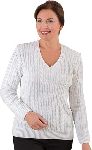 Fashion Friendly Ladies V-Neck Cable Knit Jumper | 8 Available