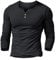 Mens Long Sleeve Muscle Slim Fitted Cotton Henley T-Shirt with Buttons Black M