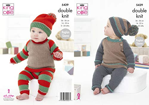 King Cole 5429 Strickmuster Baby Set Hüte Pullover Hosen in Cherished DK
