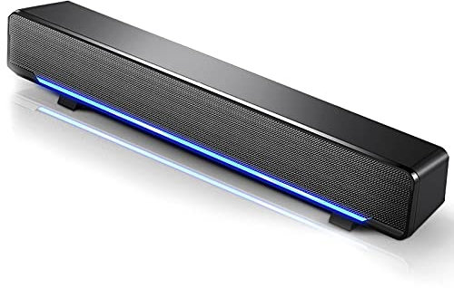 Barre Son 5w PC Bureau, USB Enceintes Soundbar Filaire Portable avec Entrée 3,5 mm Home Cinéma Bass Surround Music Player Soundbar pour PC, Tablette, Smartphones(Noir)
