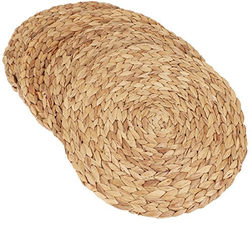 kilofly 4pc Natural Water Hyacinth Weave Placemat Round Braided Rattan Tablemats (13.5 inch 4pc)