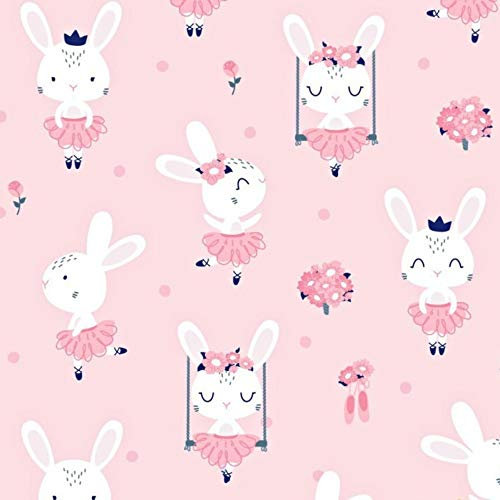 100x160cm Hase 100% Baumwolle Baumwollstoff Kinder Meterware Handwerken Nähen Stoff (Hase Ballerina Rosa)