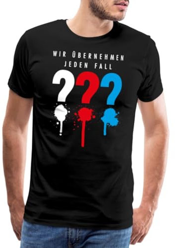 Spreadshirt Die DREI Fragezeichen Wir Übernehmen Jeden Fall Männer Premium T-Shirt, M, Schwarz