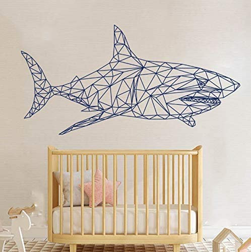 Geometrischer Hai Walfisch Ozean Wandaufkleber Baby Kinderzimmer Kinderzimmer Großer Cartoon Haifisch Unter Meer Tier Wandtattoo Vinyl 70Cmwidex35Cmhigh