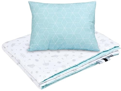Bellochi Multifunktional Baby Decke Set - Doppelseitig Baby Bettwäsche 75x100 cm und Kissen 30x40cm - aus 100% Baumwolle - Fresh