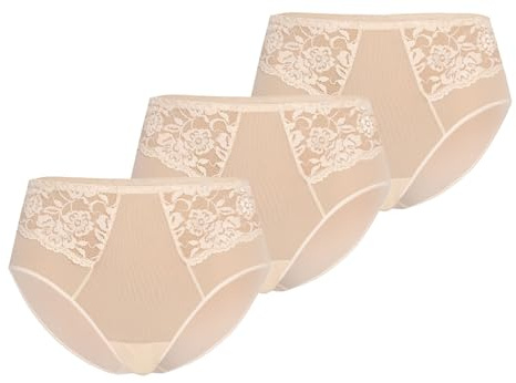 Teyli Slip Damen 3er Pack aus Transparentem Mesh mit Spitze - Bikinis & Taillenslips für Damen - Taillenslip Damen mit Baumwollfutter