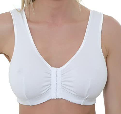 Gemm Womens Stretch Soft Cotton Lycra Non Wired Front Fastening Comfortable Bra White, 44