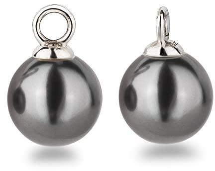 Schöner-SD Einhänger für Creolen 1 Paar 925 Silber Anhänger Perle 10mm dunkel-grau