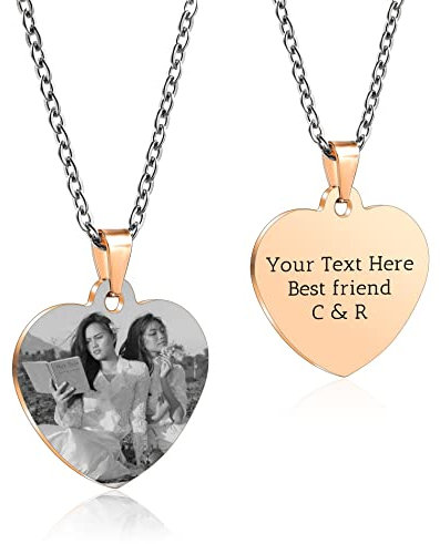 OTXIXTO Ciondolo Cuore Personalizzato per Donne Incisione Nome/Testo/Data Collana con Immagine in Bianco e Nero per Coppie dell'Acciaio Inossidabile Amanti Gioielli per Damigella d'Onore(Oro Rosa 34