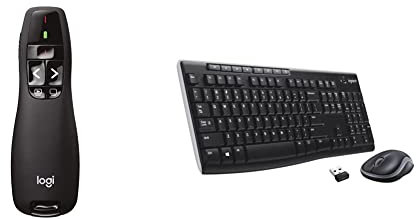 Logitech R400 Wireless Presentation Remote - Black & MK270 Wireless Keyboard and Mouse Combo for Windows, 2.4 GHz Wireless, Compact Mouse, 8 Multimedia and Shortcut Keys, Black