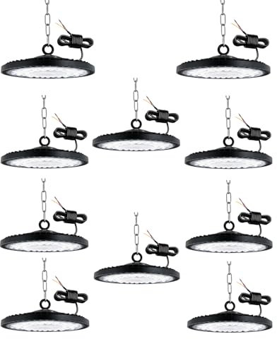 300W LED UFO Industrielampe,10000LM LED Hallenstrahler IP65 Wasserdicht UFO Lampe 6500K Kaltweiß LED Werkstattlampe High Bay Licht für Fabriken, Flughafen, Patio, Restaurant, 10 Stücke