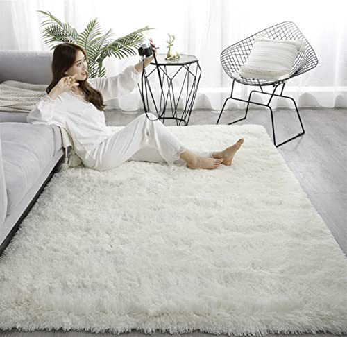 Heavyoff Shaggy Teppich Hochflor Langflor Teppiche Rutschfester Bodenteppichmatte Kindermatte für Wohnzimmer Weiß, 160x250cm
