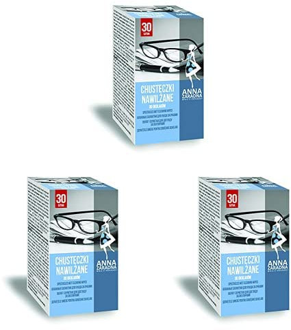 ANNA ZARADNA Lot de 30 lingettes nettoyantes pour écrans de lunettes Blanc 12 x 14 cm ST-AZ-030507, Paquet de 3