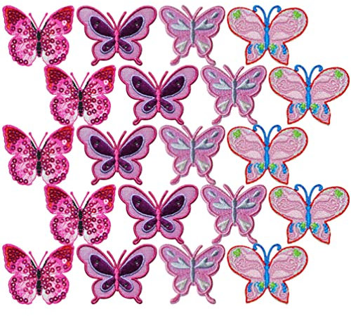 EXCEART 20 StüCk Schmetterling Patches - Bunte Stickerei AufnäHer FüR Diy Kleidung Dekoration, BüGel Oder NäHbar