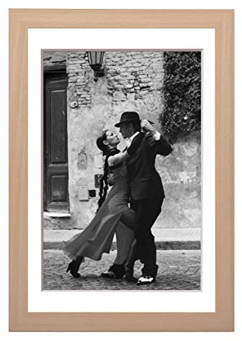 Stallmann Design Bilderrahmen mit Passepartout 50x70 cm (Bild 40x60) | Farbe: Buche | 30 mm starke Rahmenleiste