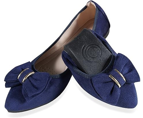 MACHSWON Ballet Flats for Women Comfortable Women's Flats Ballerina Folding Pumps Casual Dress Pointed Toe Black-1 Flats Shoes Women(Navy-1, Size 6)