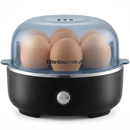 Elite Gourmet EGC115B Easy Egg Cooker Electric 7-Egg Capacity, Soft, Medium, Hard-Boiled Egg Cooker with Auto Shut-Off, Measuring Cup Included, BPA Free, Classic Black