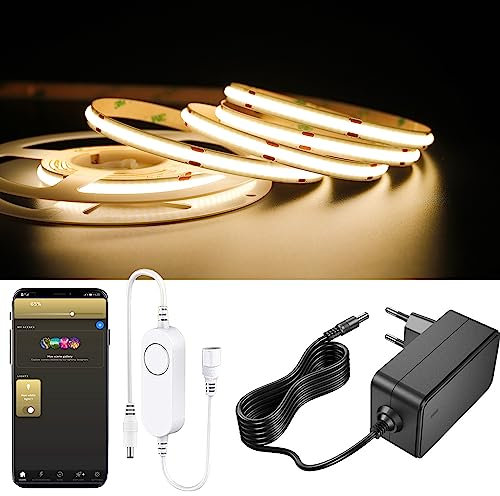 YSRSAI 5M Warmweiß 2700k ZigBee COB LED Streifen Smart Dimmbar Kit Arbeiten Sie mit ZigBee 3.0 HuB Bridge,Tuya, Z2MQTT, Echo Plus für APP/Alexa Sprachsteuerung Light Strips Ambiance lighting