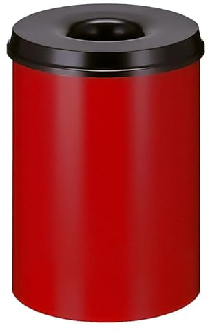 PROREGAL Selbstlöschender Papierkorb & Abfallsammler aus Metall | 30 Liter, HxØ 47x33,5cm | Rot, Kopfteil Schwarz
