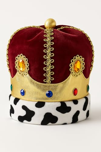 Balinco Königskrone Rot Kostüm-Accessoire, Kaiser Krone für Karneval & Fasching, König Kostüm Zubehör, Majestätisch mit Kunstfell und Goldakzenten