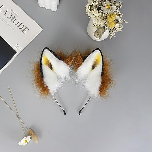 CHUYIX Katze Cosplay Ohren Zubehör 1Pcs Handgefertigtes Katzenohren Fuchs Wolf Ohren Halloween Party Handgefertigtes Tierohr-Haarband Zubehör Stirnband Fuchs Ohren Cosplay Kopf Zubehör