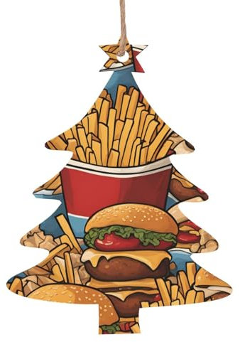 Weihnachtsdekorationen – Weihnachtsbaumschmuck-Set aus Holz, festliche Heimdekoration, Holz-Schneeflocken, viele süße Pommes Frites