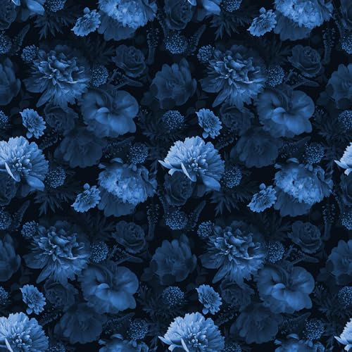 FunStick Self Adhesive Blue Wallpaper for Living Room Bedroom Boys Peel and Stick Wallpaper Floral Contact Paper for Furniture Crafts Navy Blue Roses Vinyl Wrap Floral for Kitchen Walls 44.5CMx3M