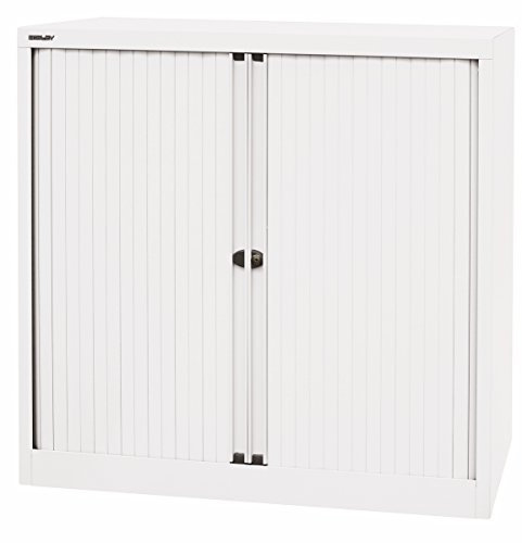 BISLEY Rollladenschrank mit Schloss in verkehrsweiß Metallschrank Rollladen aus Kunststoff abschließbar inkl. 2 Einlegeböden