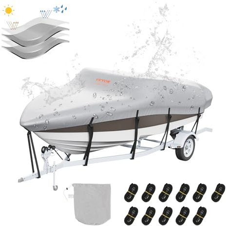 VEVOR Bootspersenning Abdeckplane Bootsplane, 701–731 cm Persenning Schlauchboot 600D Oxford-Gewebe Bootspersenning Abdeckung mit Aufbewahrungstasche 435 x 300 mm, Angelboot Bootsabdeckplane Grau