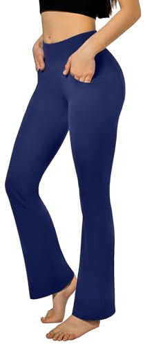 SINOPHANT Flared Yogahose Damen Leggings High Waist Schlaghose Blickdicht Leggins Bootcut Jogginghose with Taschen Navy S