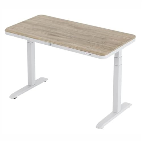 BLACK POINT höhenverstellbarer Schreibtisch mit eingebautem induktivem Ladegerät, zweimotorig, Elektrischer Schreibtisch 114x58 Speicherfunktion USB Anschlüsse Touch Panel (Ulme)