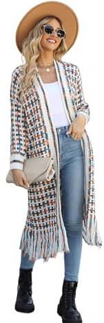 HEYPORK Damen Herbst Winter Warm Bequem Jacke Casual Mode übergangsjacke Mantel Frauen Fransen Lange Strickjacke Jacke Pullover(Orange, M)