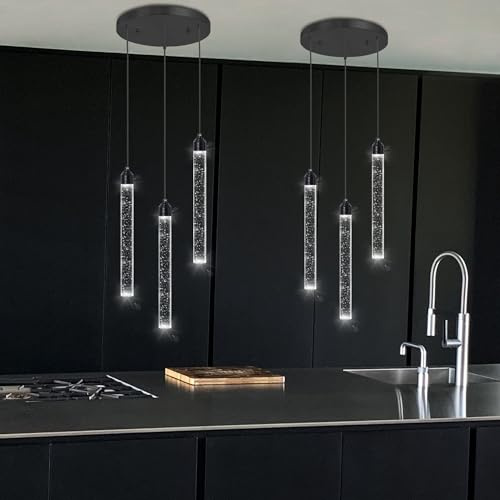 3-flammige schwarze Pendelleuchte, Mini-Kronleuchter für Kücheninsel, moderne Kristall-LED-Pendelleuchte, verstellbare dimmbare Pendelleuchte für Esszimmer, Schlafzimmer, Decken-Hängeleuchten, 2700