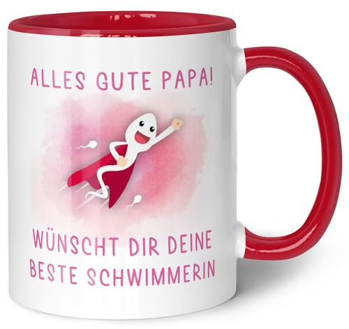 GRAVURZEILE Vatertag Tasse mit Spruch - Alles Gute von deinem besten Schwimmer - Vatertagsgeschenke für Papa - Geschenke für Papa zum Geburtstag und Weihnachten - Vatertagsgeschenk - Rot